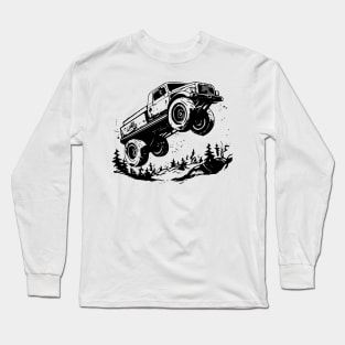 Black and White Classic Monster Truck Tee - Vintage Automotive Art Long Sleeve T-Shirt